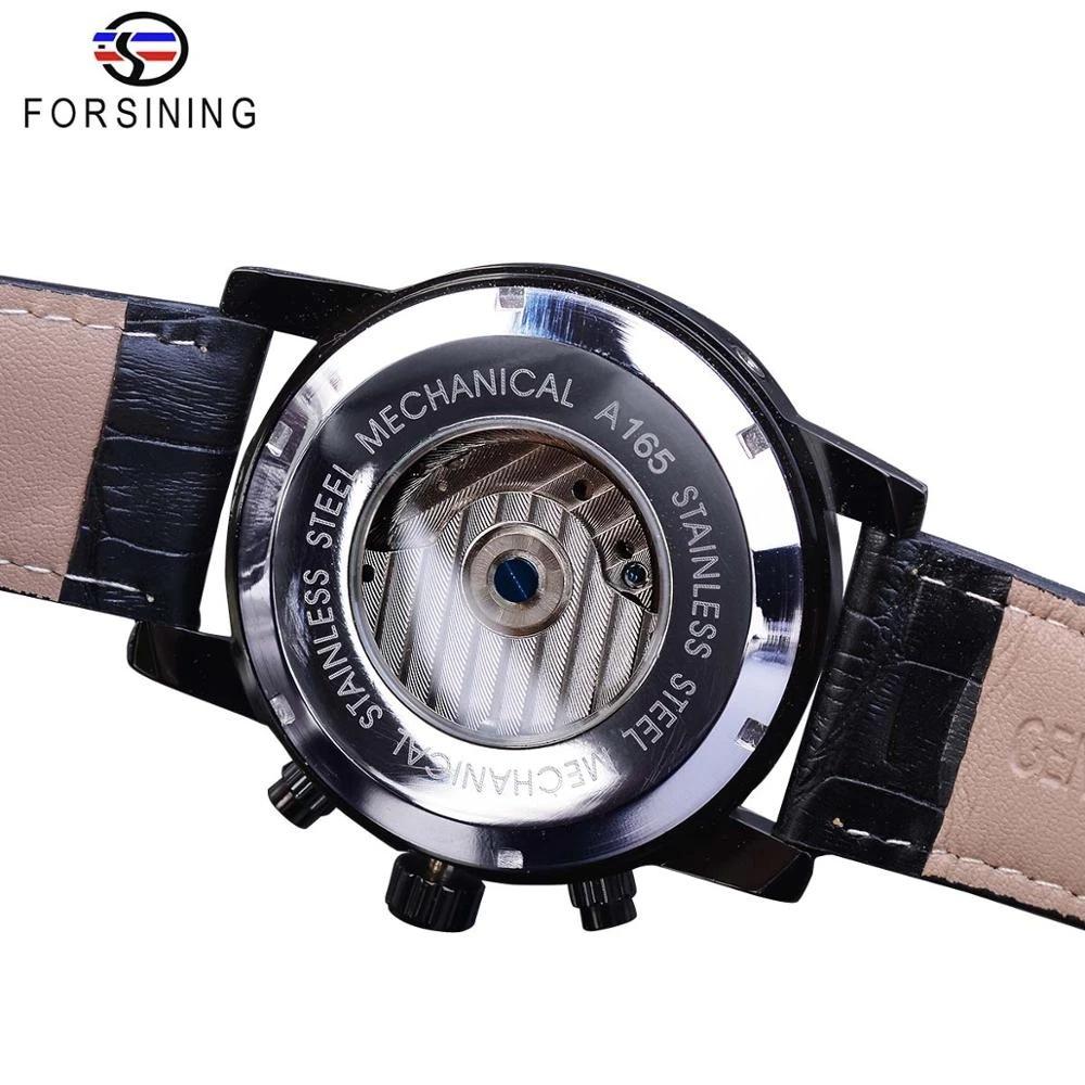 Fashion Forsining Top Brand Men's Automatic Mechanical Tourbillon Watches With Year Month Calendar Display Genuine Leather Strap