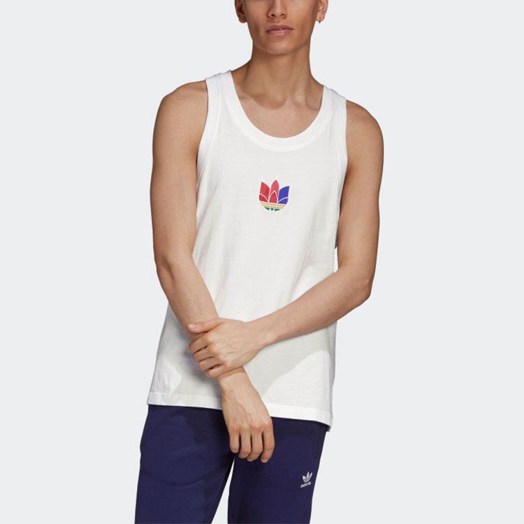 Adidas Originals Trefoil Colorful Embroidery Logo Vintage Sports Tank Top Men Tops White GE0855