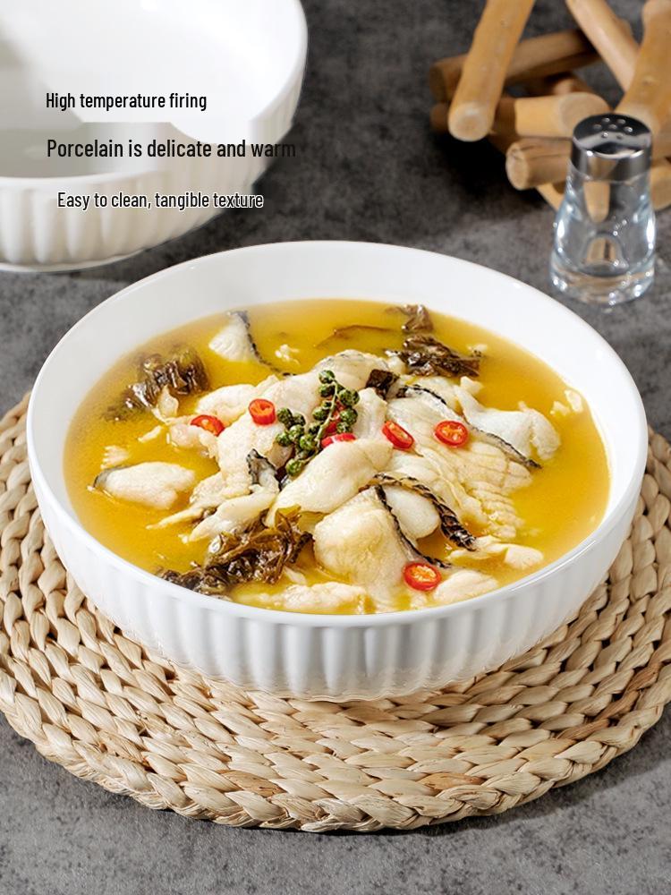 2-Piece 2025 Extra Large Ceramic Pickled Fish Soup Bowls for Household & Commercial Use