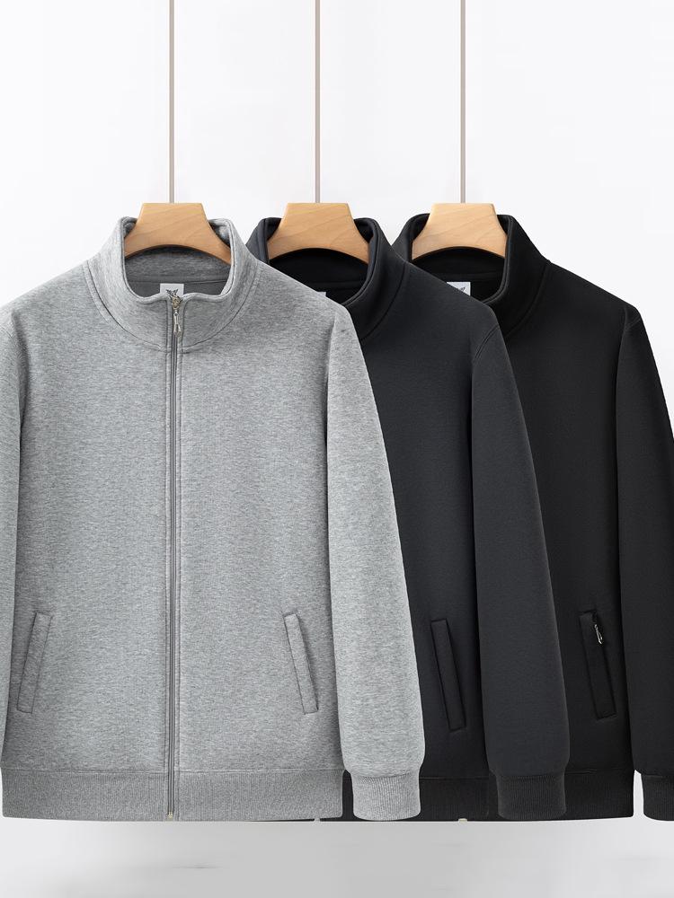 Men's Plus Size Fleece-Lined Stand Collar Cardigan Jacket - Thick, Loose, Casual, Versatile Winter Sweatshirt