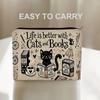 Double-Sided Cosmetic Storage Pouch with Cat Book Art Design, Multi-Purpose Daily Toiletry Bag, Fashionable Portable Accessory