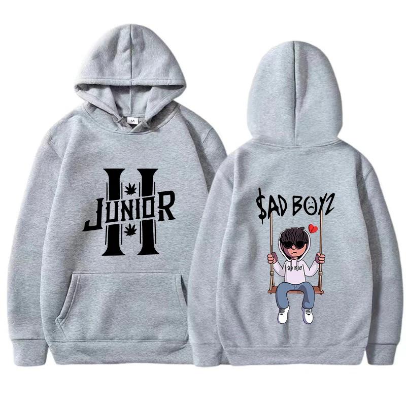 Interesting boy swinging logo printed hoodie