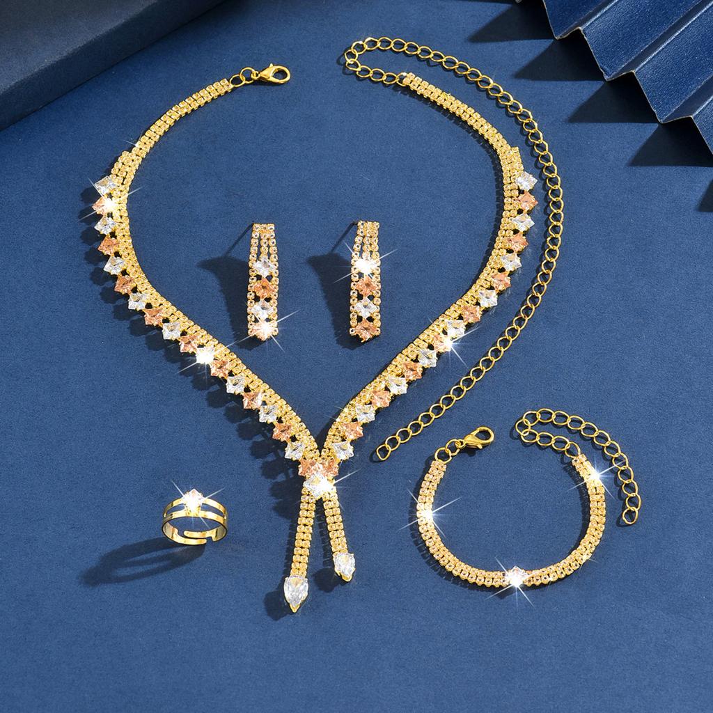 Mode Klassisches Braut Halskette Ohrringe Armband Dreiteiliges Set High-End Strasssteine Hochzeitsbankett Schmuck Frauen