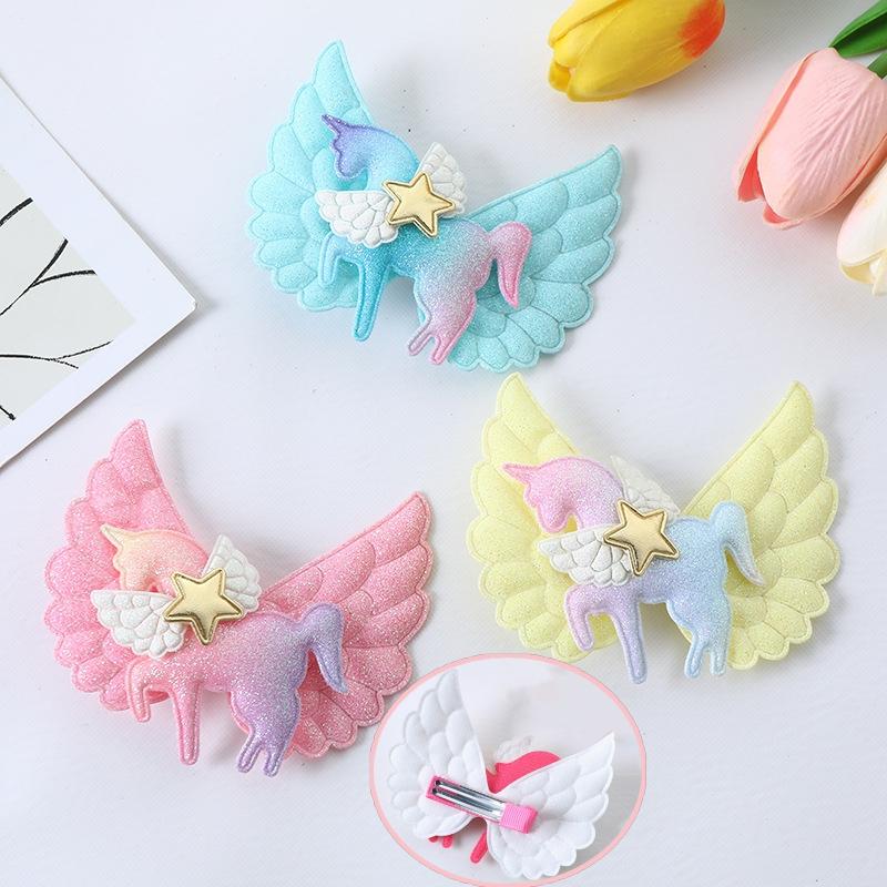 Cartoon Unicorn Baby Hair Clips Wing Horse Hairpins Shiny Hair Bow Kids Headwear Christmas Birthday Gift Girls Hair Accessories