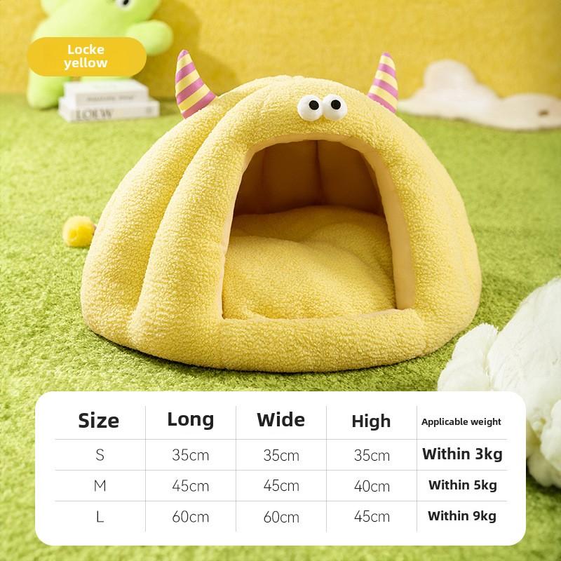 Autumn and Winter Cat Funny Little Monster Shape Cat Nest Closed Kennel Warm Windproof Yurt Teddy Pet Nest