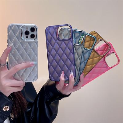 Xiaoxiangfeng Rhombus Is Suitable for IPhone15 Mobile Phone Case, Colored Silver Apple 16 Solid Color 14promax Hard Case, Women's Trendy.