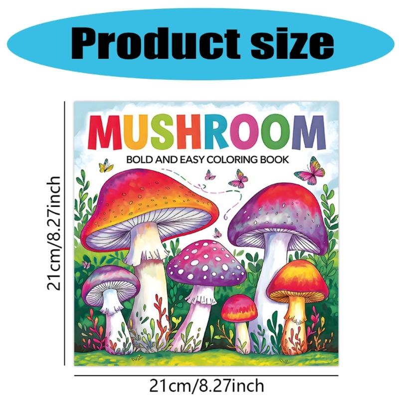 Big Coloring Book for Children Toddler Cartoon Mushroom Coloring Book Animal Dinosaur Coloring Book for Kids 21X21cm