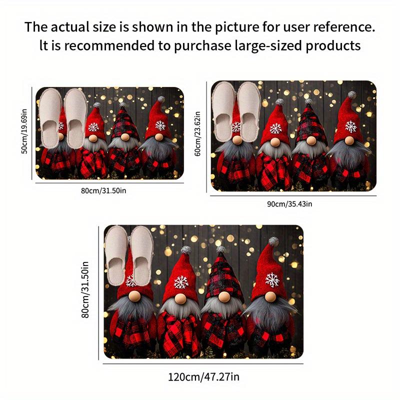 Festive Gnome Door Mat Carpet, Snowflake Golden Bokeh Design Non-Slip Absorbent for Kitchen Living Room Bathroom Decor