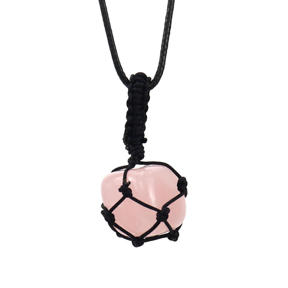 Hand-Woven Crystal Rough Stone Natural Stone Black Mesh Pocket Necklace Mesh Pocket Sweater Chain N702