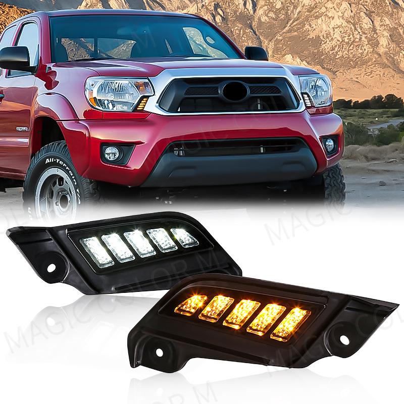 For Toyota Tacoma 2012 2013 2014 2015 LED DRL Daytime Running Light White Daylights Yellow Turn Signal Lamp 12V Car Accessories