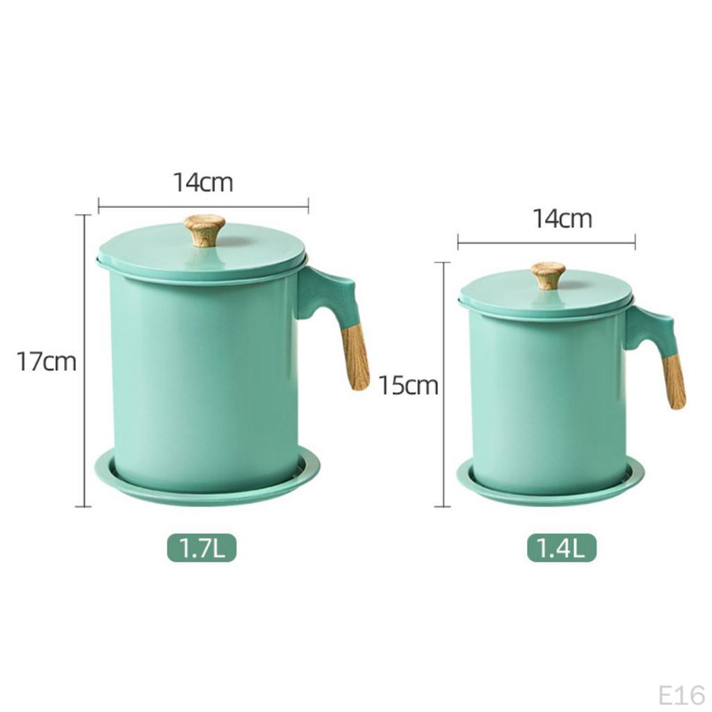 Container Iron Wood Grain Handle Storage Pot with Coaster Tray Fine Mesh Strainer Oil