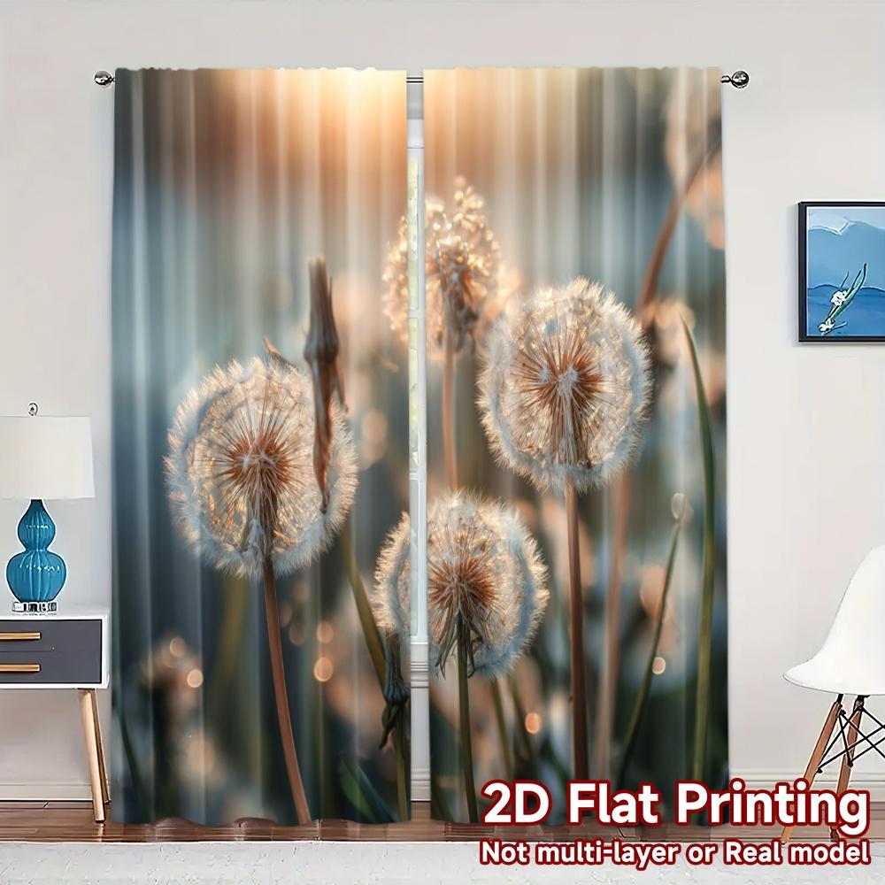 2pcs, 2D FLAT PRINTING Curtains (Without Rod) Dandelion Glow(1) Pattern Modern Curtains Durable Polyester Curtains Room Decor