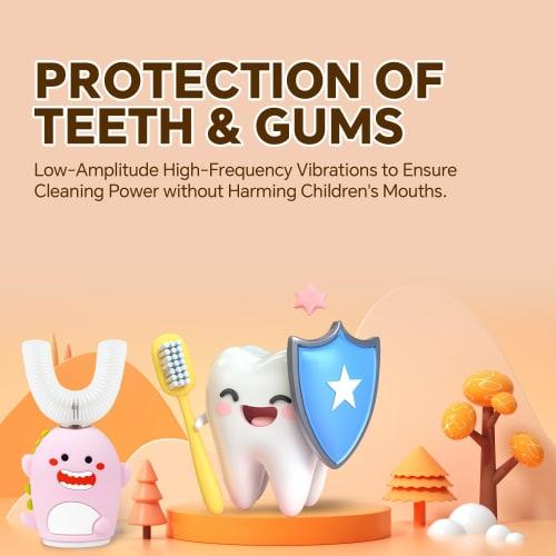 Kids' Sonic Electric Toothbrush, U-Shaped, Automatic Timer, IPX7 Waterproof, 5 Modes, 360-Degree Oral Cleaning, Teeth Whitening, Gum Massage, Replacea