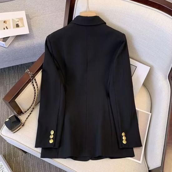 Dámské sako OL styl dojíždění volné jednobarevné dvouřadé dlouhé rukávy klopa zářez límec kapsy formální business kabát