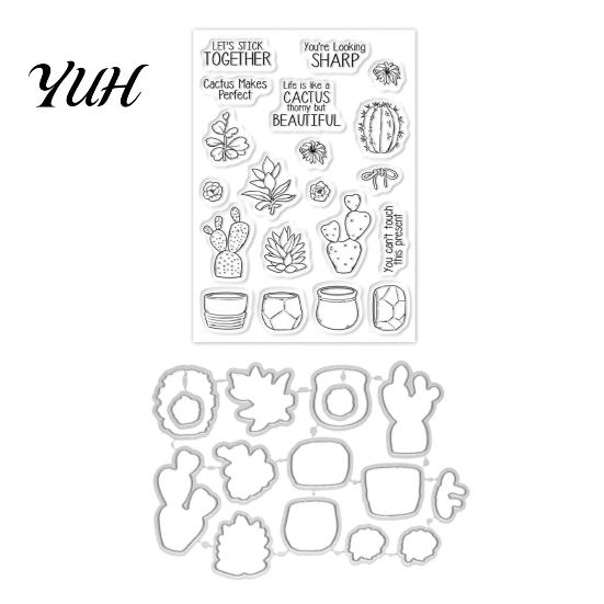 Scrapbooking Cutting Dies Cactus Silicone Stamp Set, Transparent Clear & Metal Craft Set for Card Making, Scrapbooking, Journaling, DIY Kit 1 Set