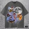 Three Fossa Retro Graphic T-shirts, Vintage Fossa Moon Tshirt, Funny Madagascar Animal Tee, Oversized Washed Shirt, Rare Exotic Gift Top