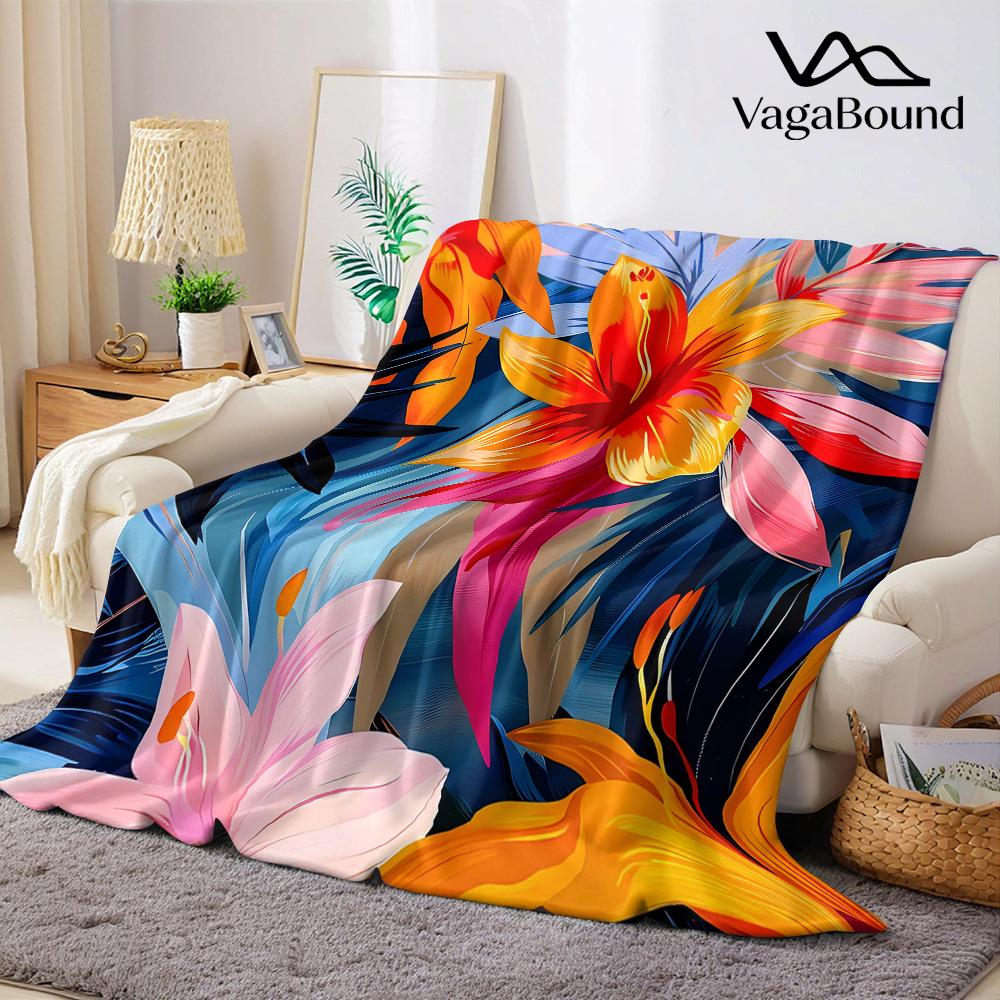 Tropical Bloom Burst Flannel Blanket Warm Soft Halloween Christmas Couch Warm Cozy Decorative Decor Gift for All Season 75X95CM