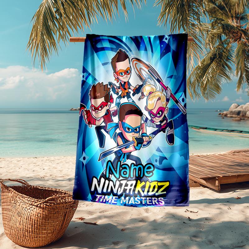 Custom Name Ultra-Soft Beach Towel with Ninja Kidz Theme,Ideal for Pool - Camping, Diving - Perfect Travel Essential, Vibrant Beach Towel.