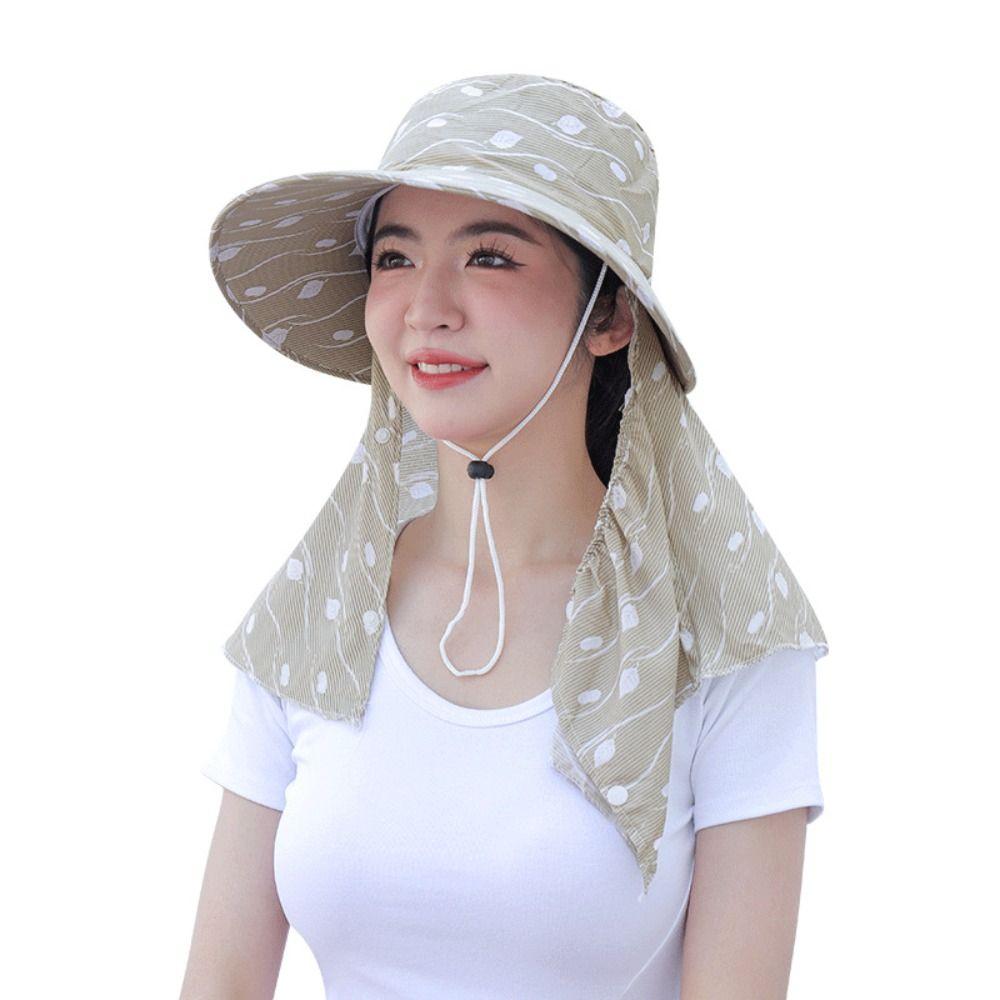 Neckline Mask Women Sun Hat Leaf Print Tea Picking Hat Lightweight Cover Face Cap  Sun Protection