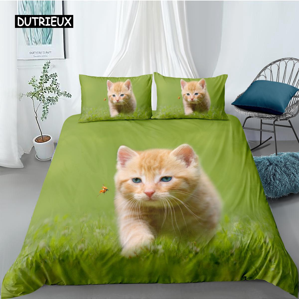 

Cat Duvet Cover Set Pet Cats Pattern Bedding Set Cute Kitten Chase for Kids Girl Microfiber Twin Queen King Size Comforter Cover Tool EU single(135x200cm)