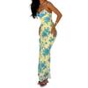 European and American women's clothing, new spring models, fashionable and elegant flower-printed hip-wrapped suspender dress