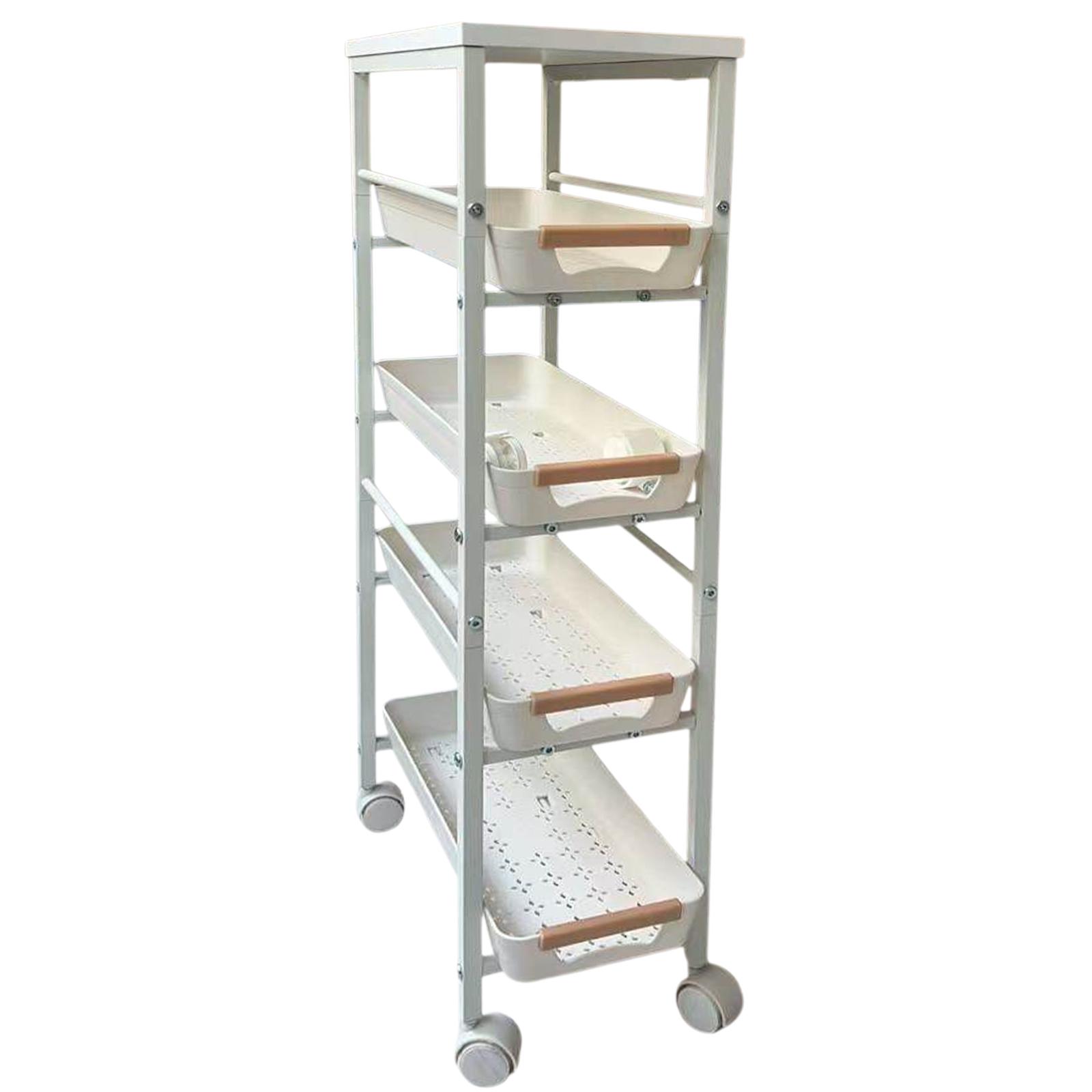 

4-Tier Slim Storage Rolling Cart with Pull-Out Baskets and Wheels Metal Organization Trolley for Home Kitchen Bathroom Laundry белый