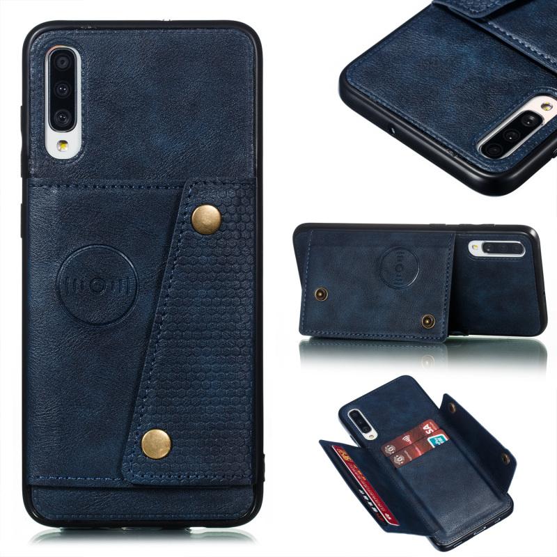 Dla Samsunga A70 Podwójna Klamra Antypoślizgowy Wstrząsoodporny Futerał na Telefon Komórkowy z Kieszenią na Karty i Podstawką