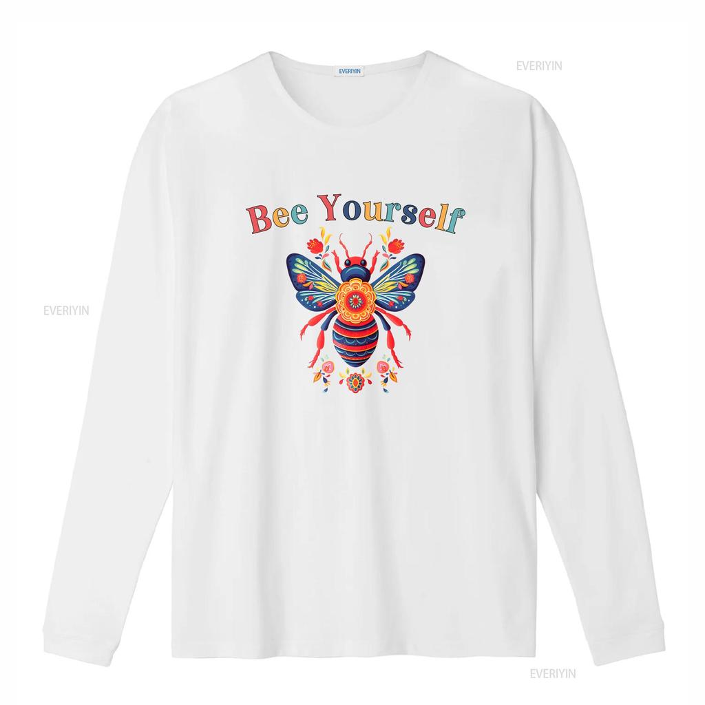 Folk Art Bohemian Bee Yourself Slogan Colorful Floral Print Casual T Shirt vintage Washed fashion Stylish Stretched