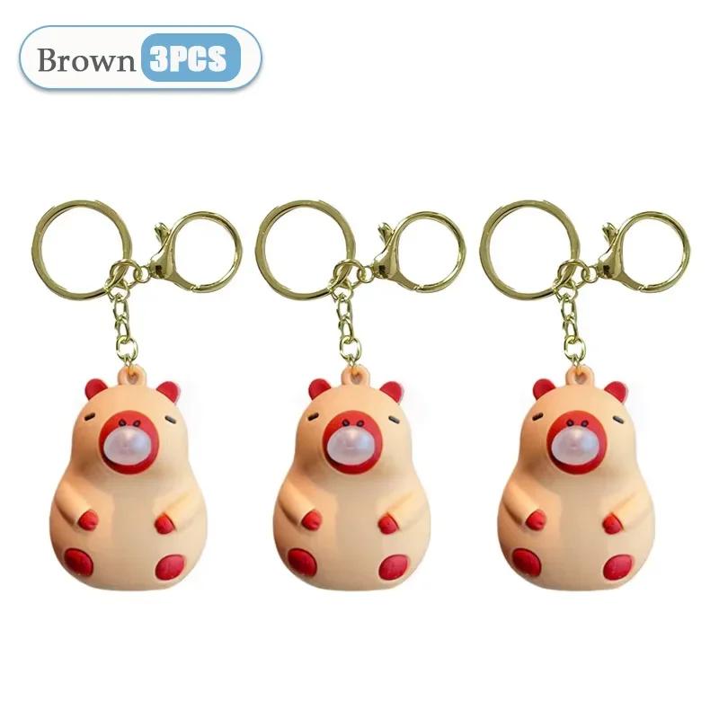 Capybara Doll Pinch Music Keychain Toys Squeeze Spit Bubble Decompression Toy Children's Schoolbag Doll Pendant Decoration