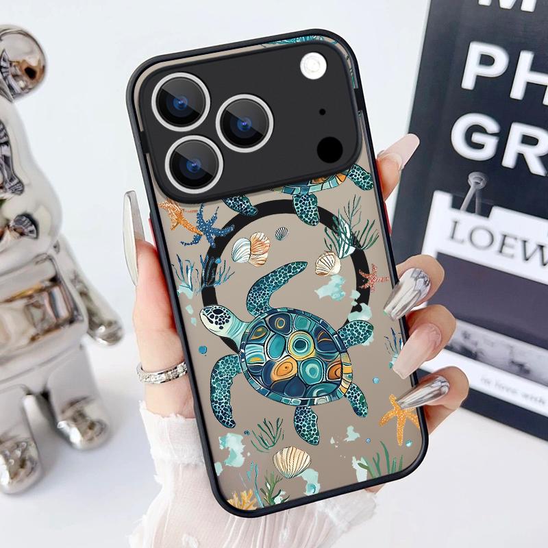 Magnetic Acrylic Phone Case For iPhone 17e 17 16 15 Pro Max 14 13 Pro 11 For Magsafe Wireless Charge Turtle Shell Pattern Cover