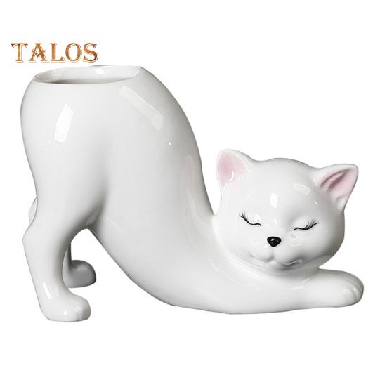 

Керамический цветочный горшок с котенком, сочный горшок для цветов с дренажным отверстием, уникальный дизайн, минималистичный стиль, держатель для бонсай с животными, контейнер для цветов белый