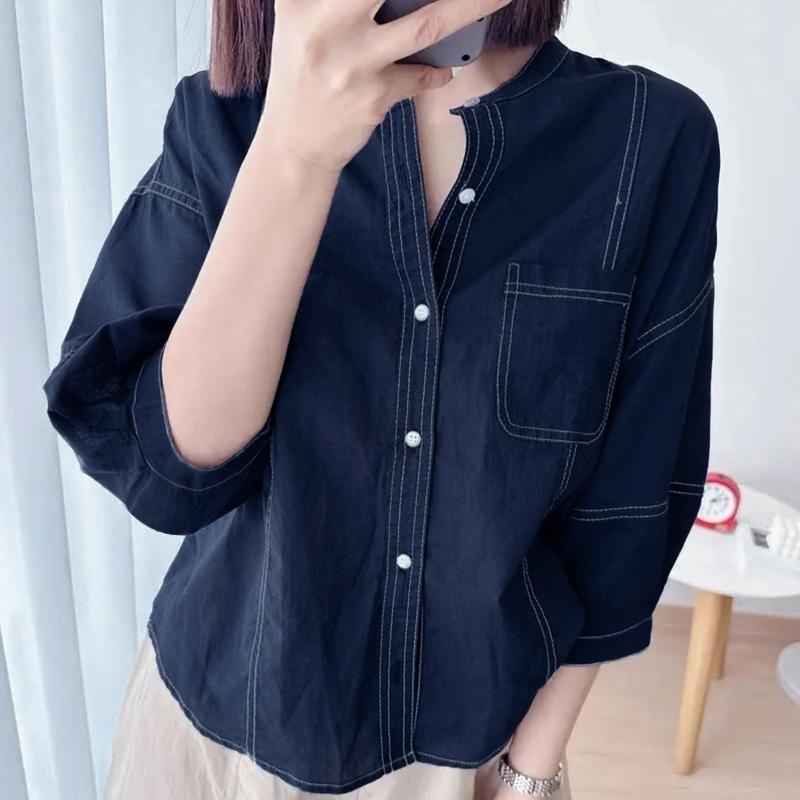 ZANZEA Bluză casual de zi cu zi pentru femei, cu gât rotund, mâneci 3/4 largi