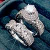 2Pcs/Set Fashion Copper Color Rhinestone Zircon Rings For Women Full Crystal Rings Wedding Engagement Jewelry Anniversary Gifts