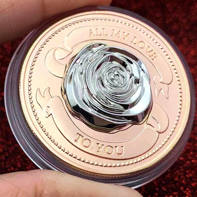 Love Rose Gold Two-color Commemorative Coin Three-dimensional Relief Rose Love Anniversary Valentine's Day Gift Wedding Annivers