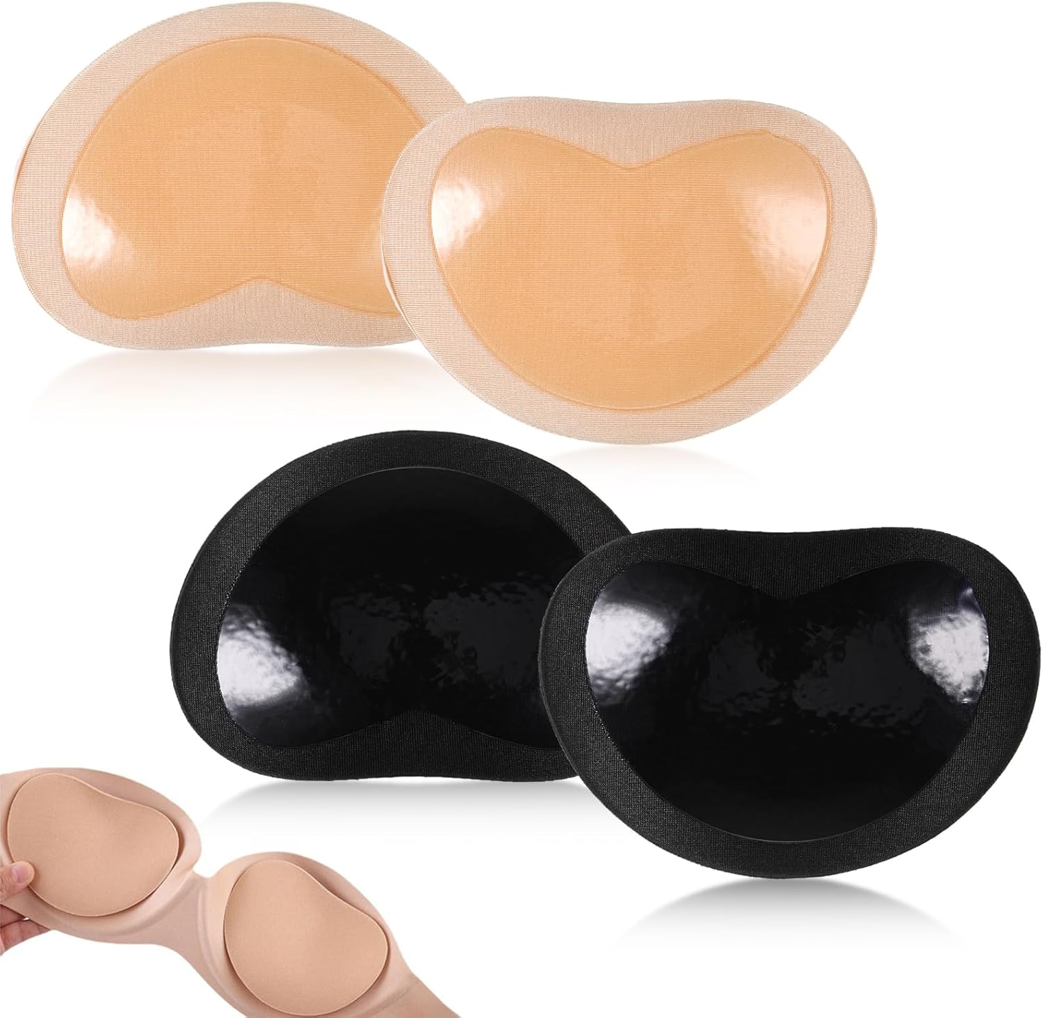Bra Inserts, Sticky Bra Inserts, Breathable Self-Adhesive Push-Up for Bikini, Swimsuit, and Sports Bras Black 2 Pairs