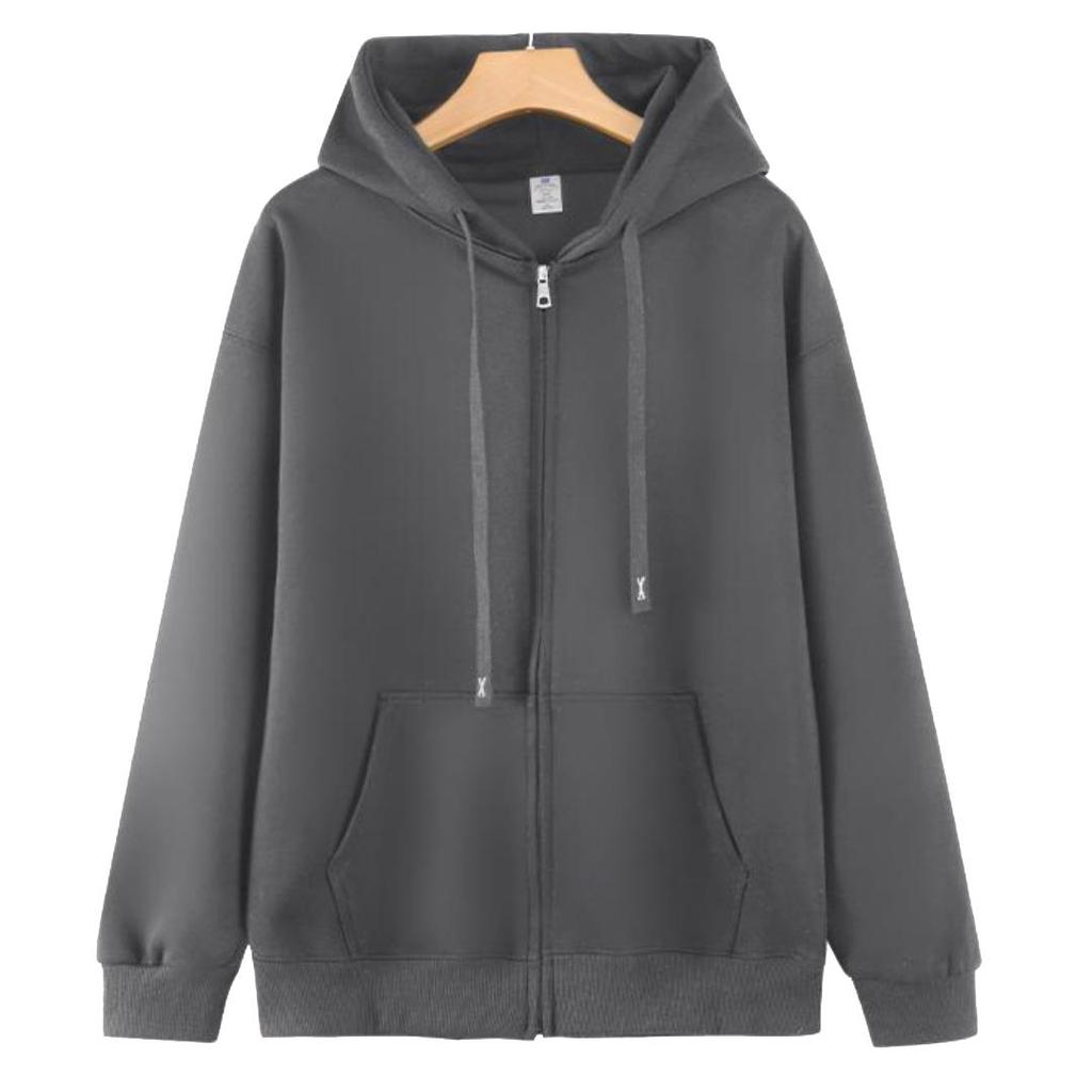 Neutral style full zipper cardigan hoodie, comfortable casual jacket, loose fitting top