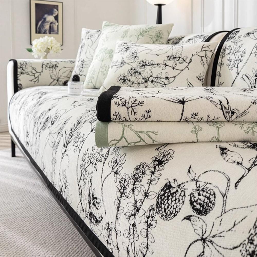 Floral Embroidery Sofa Cover Towel Chenille Non-slip Kids Pet Cat Couch Seat Mat for Living Room Sofa Cushion Home Decor