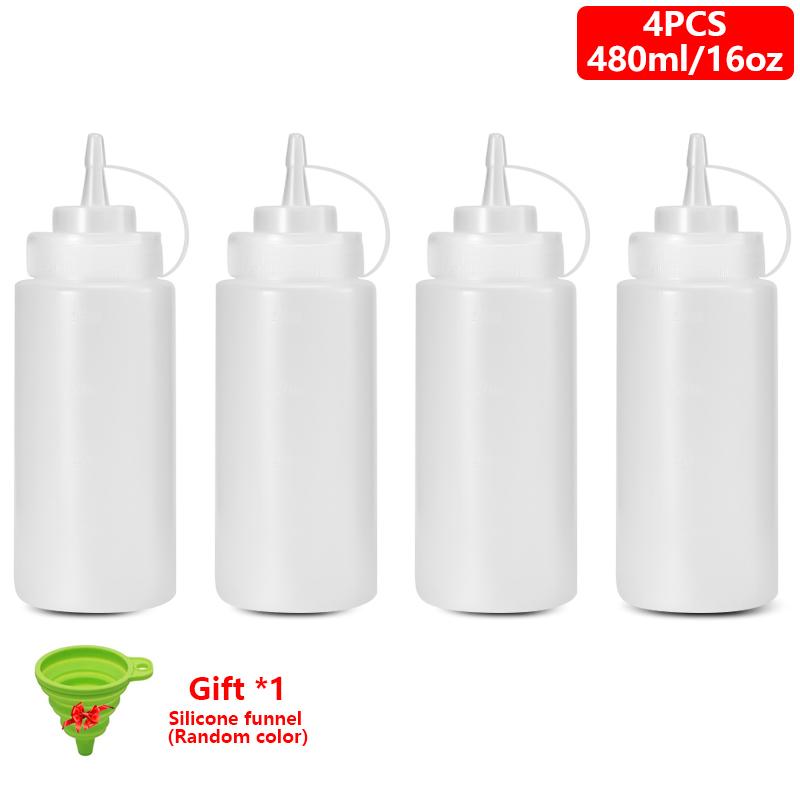 1/2/4/6 Stück Gewürz-Quetschflaschen mit Kappen, Kunststoff-Quetschspender mit Messangaben für Ketchup, BBQ, Saucen, Sirup