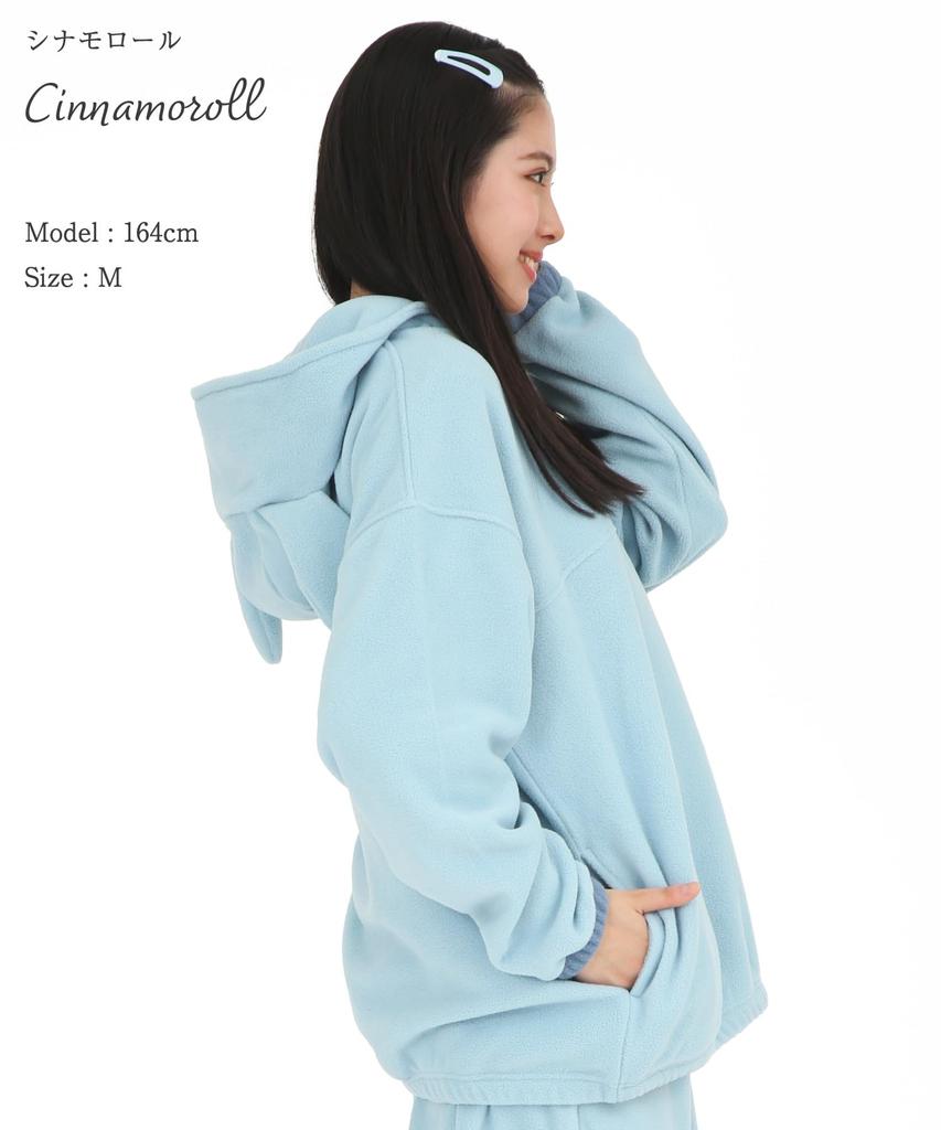 SAZAC Cinnamoroll Half-Zip Hoodie, Fleece, Women's, Long Sleeve, Warm Top (Sax/M/SAN1861)