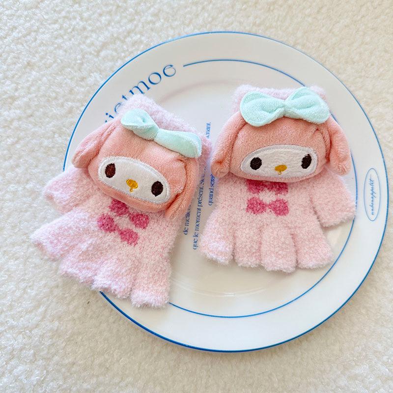 Kinderhandschuhe Herbst und Winter Cartoon Niedlich Kuromi Warme Vollfingerhandschuhe für Jungen und Mädchen Schreiben Split-Finger Babyhandschuhe