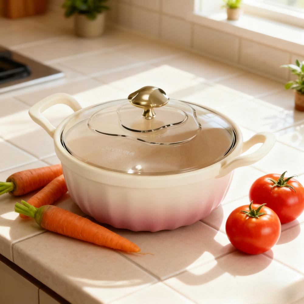 1Pcs Casserole Visible Glass Stew Pot High Temperature Resistant Large Capacity Double Ear Stew Multifunctional Household Pot