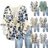 Tops For Women Cute Button V Neck 3/4 Sleeve Blouses Print Top Casual Shirts