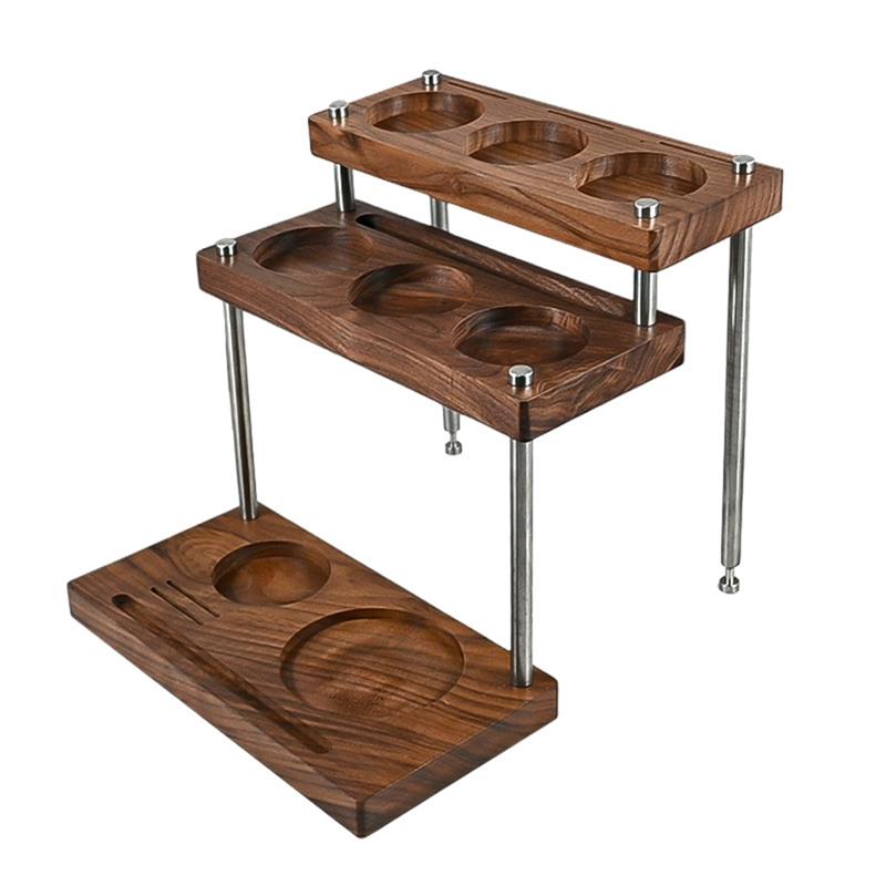 A78E-Coffee Dripper Stand Wooden Espresso Tamper Holder 3-Layer Solid Storage Rack Multi-Functional Coffee Tool Organizer