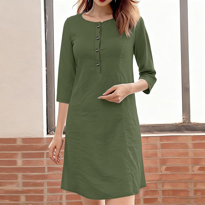 

ZANZEA Women Casual Round Neck Solid Color 3/4 Sleeve Straight Dress 5XL армія зелений колір