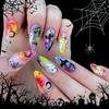 Halloween Press on Nails Medium Almond Fake Nails with Designs Cute Ghost Stick on Nails Rainbow Swirl False Nails Bat Acrylic Nails Cobweb