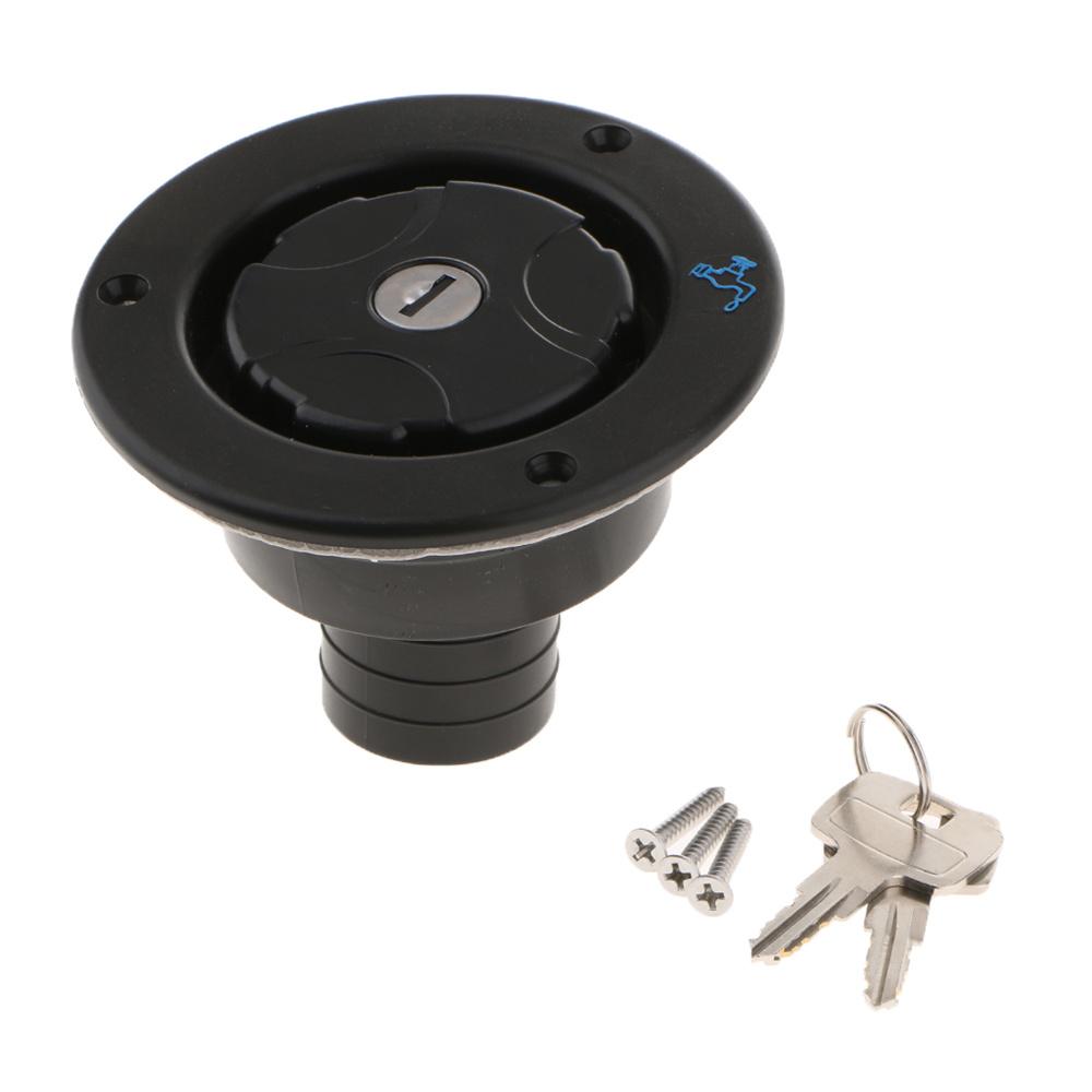 Universal Car Black PP 1 Piece Fuel Tank Gas Lid Filler & 2 Keys Set 4.33x3.15