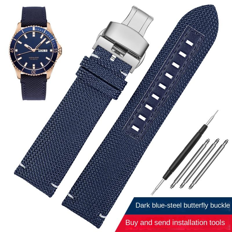 Herren Sport-Armband für Mido M026.629 M026.430 Ocean Star Pilot Nylon-Gewebe Echtleder Unterseite Uhrenarmband 22mm Zubehör