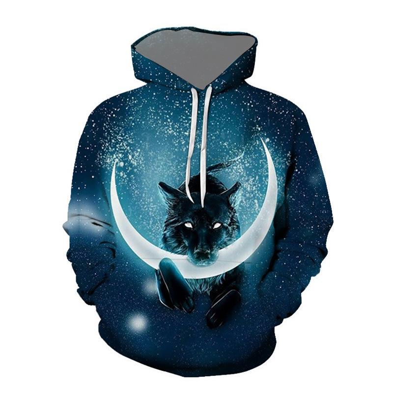 2026 New Men's Autumn/Winter Long-Sleeve Hoodie Euro-American Street Style 3D Wolf PrintUnisex Woman's