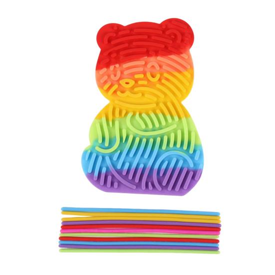 

Cartoon Bear Sensory Activity Board Stress Relief Double Sided Sensory Board with Silicone Strings Boys Girls Silent Fidget Toy Travel Essentials