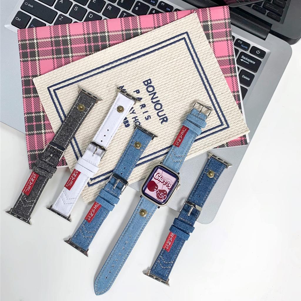 Moda Denim Kanvas Bant Apple Watch Serisi için Ultra 8 7 6 5 4 3 2 Se Toka Kayışı Iwatch 40 44mm 41 45mm 49mm Aksesuarları